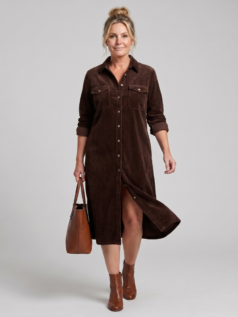 Marlies | Blousejurk in Camel met Ribstructuur