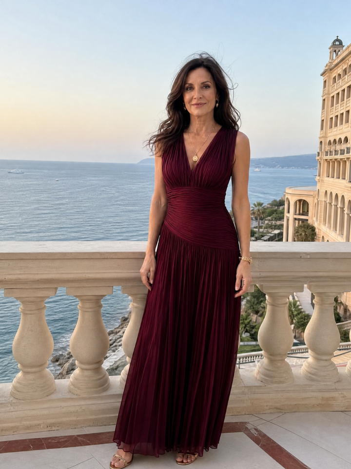 Nathalie | Plissé Maxi-jurk in Bordeaux