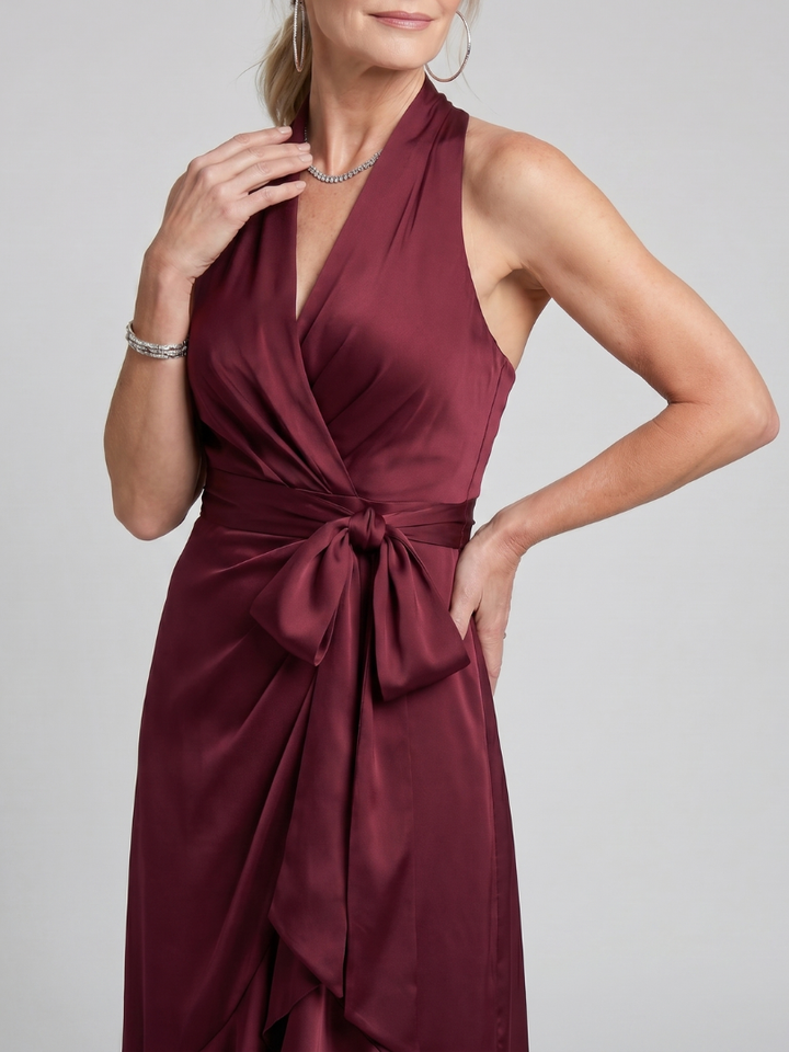 Sabine | Satijnen Wikkeljurk in Champagne