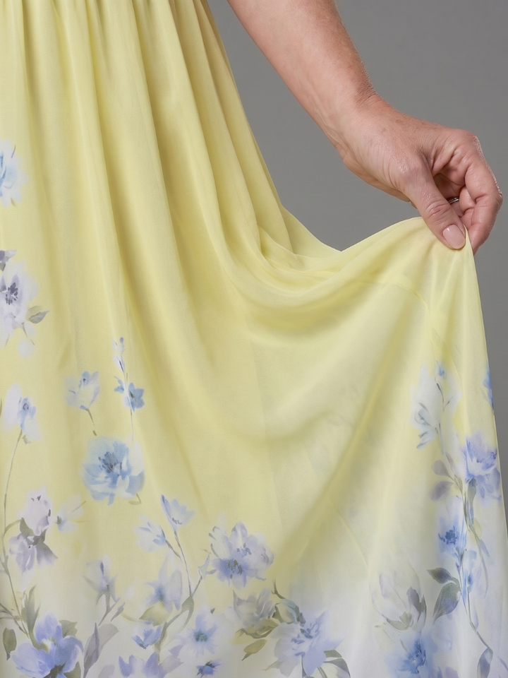Yvette | Maxi-jurk met Bloemenzoom in Marineblauw