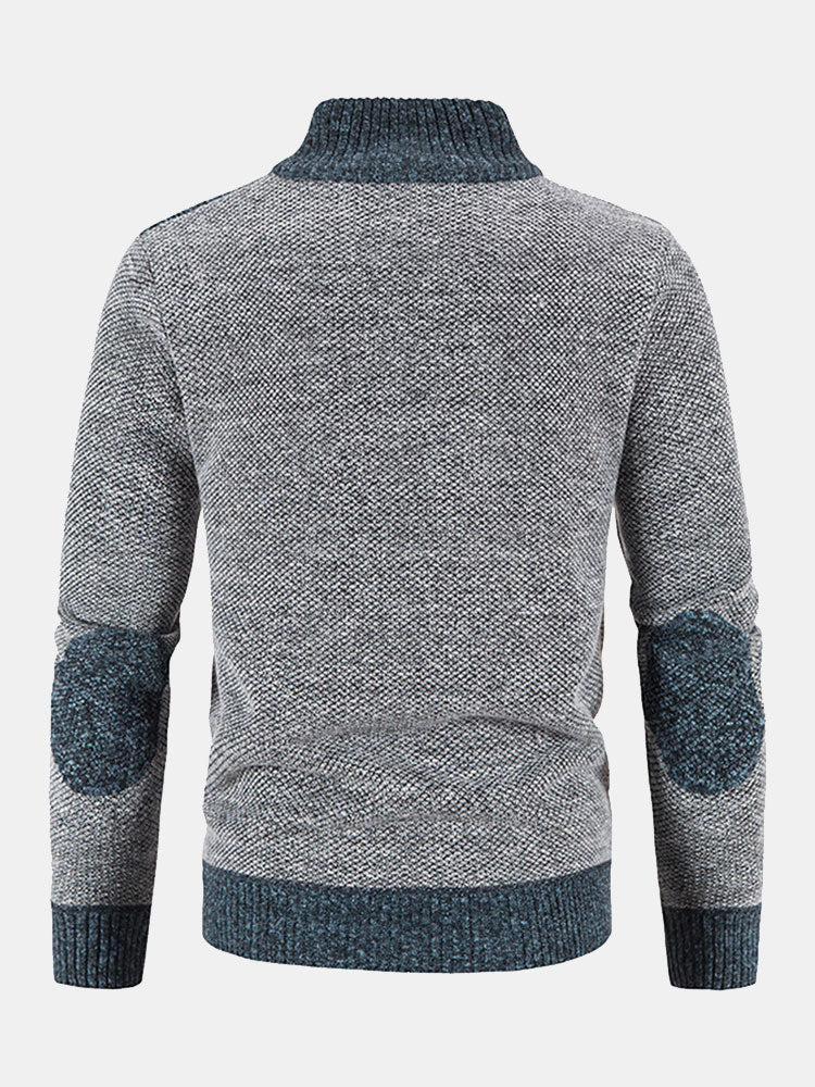 Hein | Trui met rits en patchwork van imitatiesuède