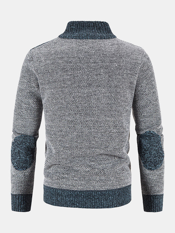 Hein | Trui met rits en patchwork van imitatiesuède
