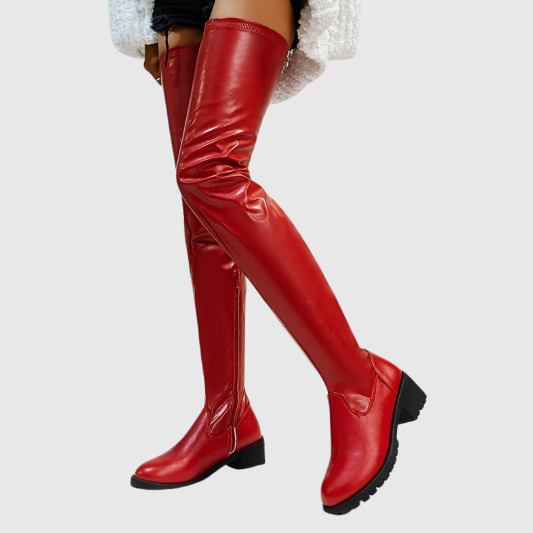 Noortje | Leren overknee-laarzen met chunky hak