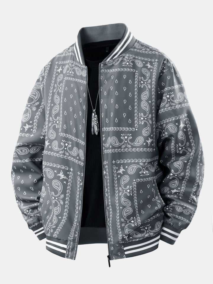 Boaz | Baseball jack met paisleyprint en staande kraag