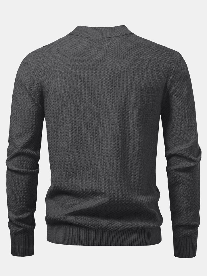 Checkerboard Textured Mock Neck Sweater