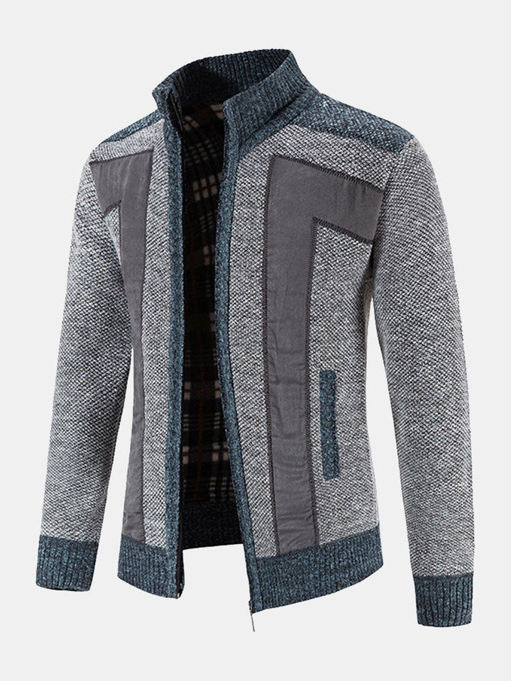 Hein | Trui met rits en patchwork van imitatiesuède