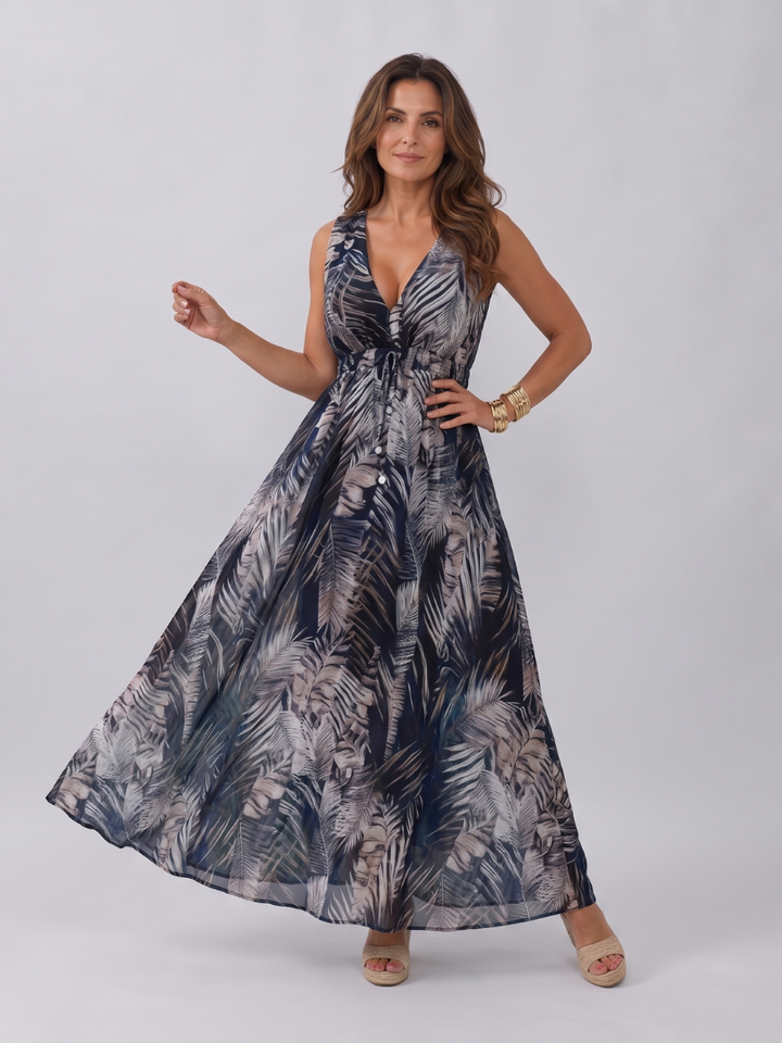 Ada | Maxi-jurk met Bladprint in Groen