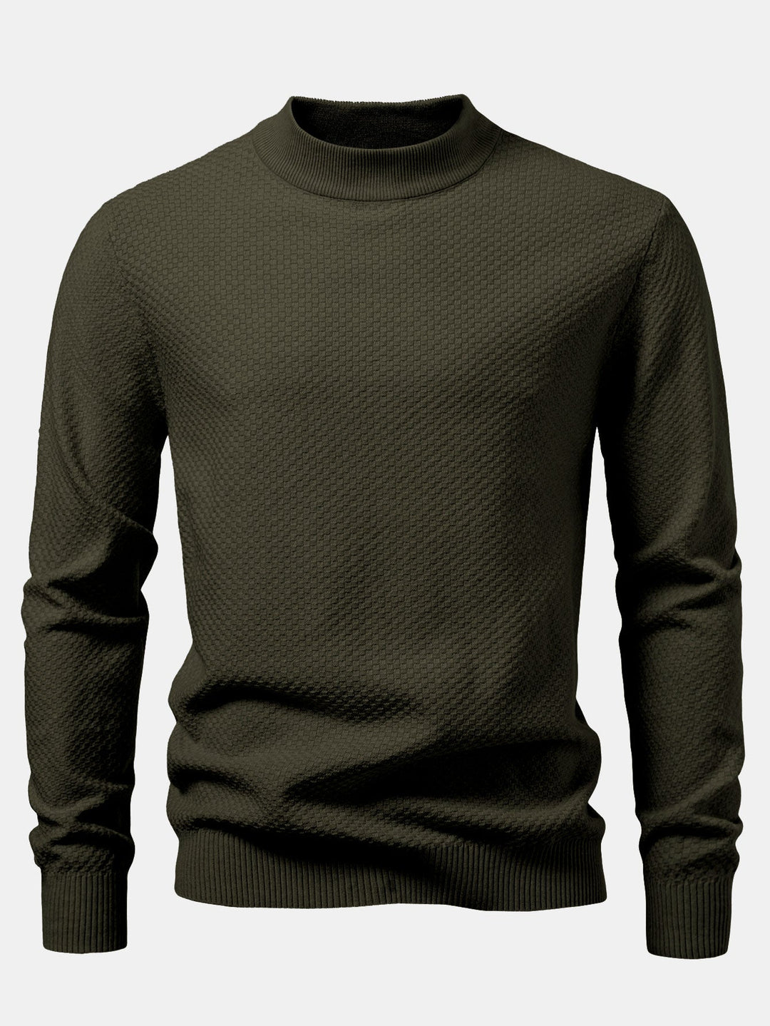 Checkerboard Textured Mock Neck Sweater