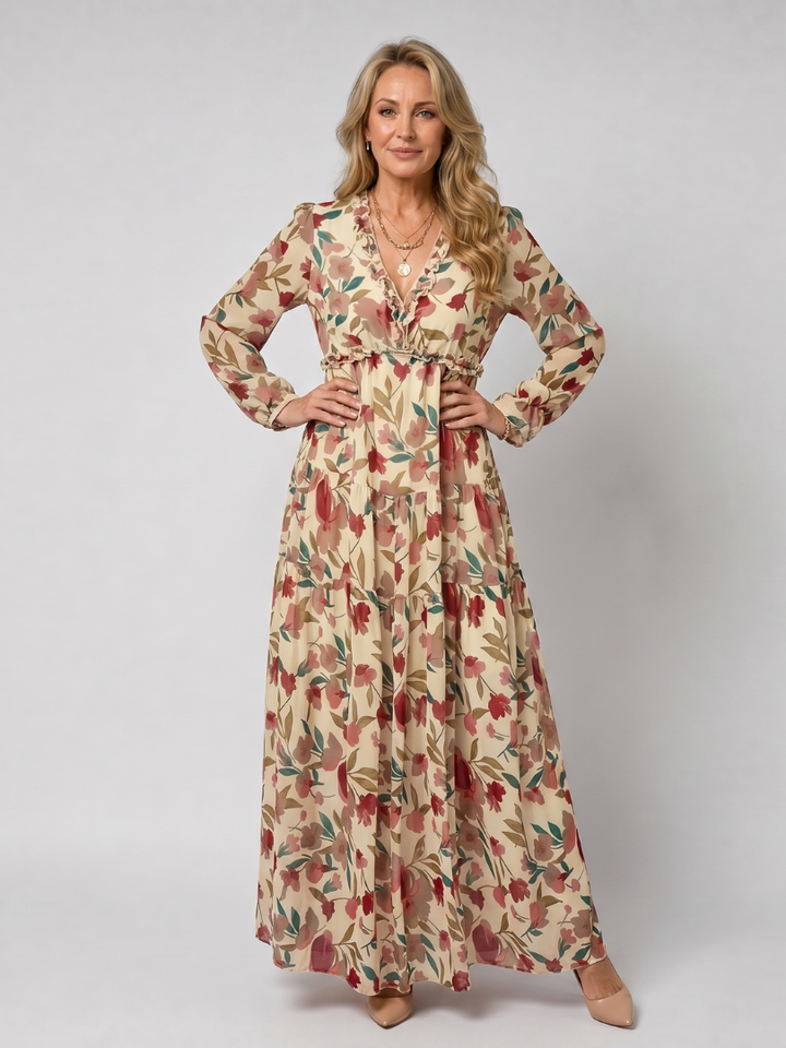 Nelleke | Maxi-jurk met Bloemenprint in Koraal