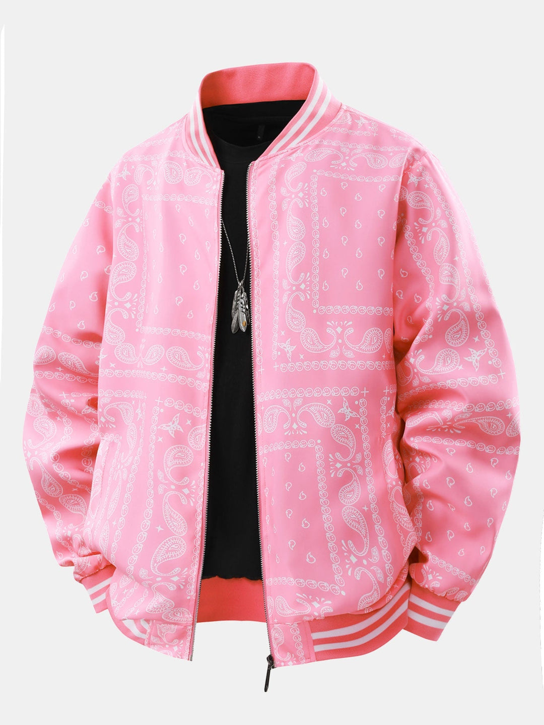 Boaz | Baseball jack met paisleyprint en staande kraag
