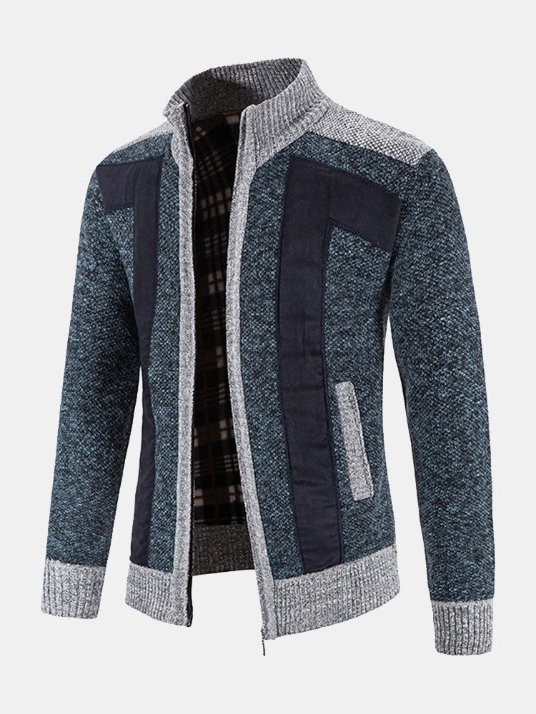 Hein | Trui met rits en patchwork van imitatiesuède