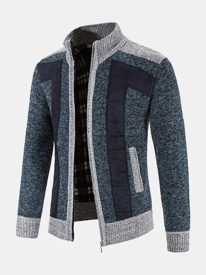 Hein | Trui met rits en patchwork van imitatiesuède