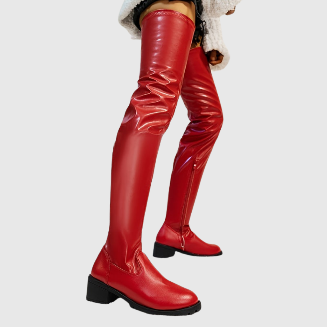 Noortje | Leren overknee-laarzen met chunky hak