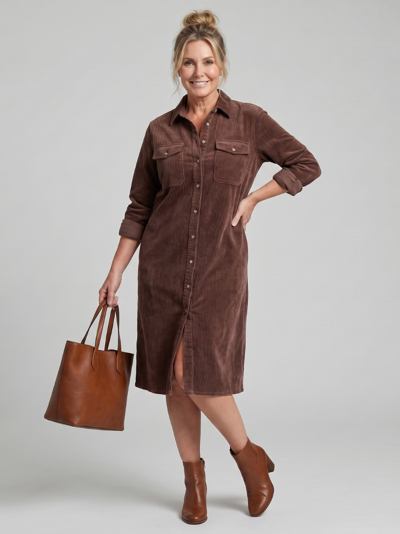 Marlies | Blousejurk in Camel met Ribstructuur
