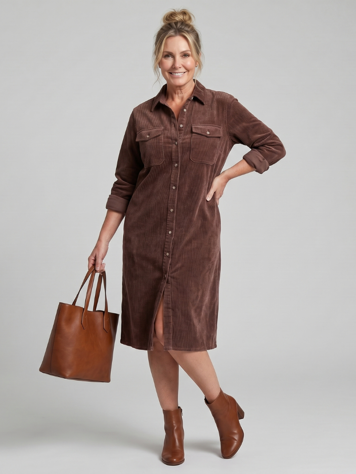 Marlies | Blousejurk in Camel met Ribstructuur