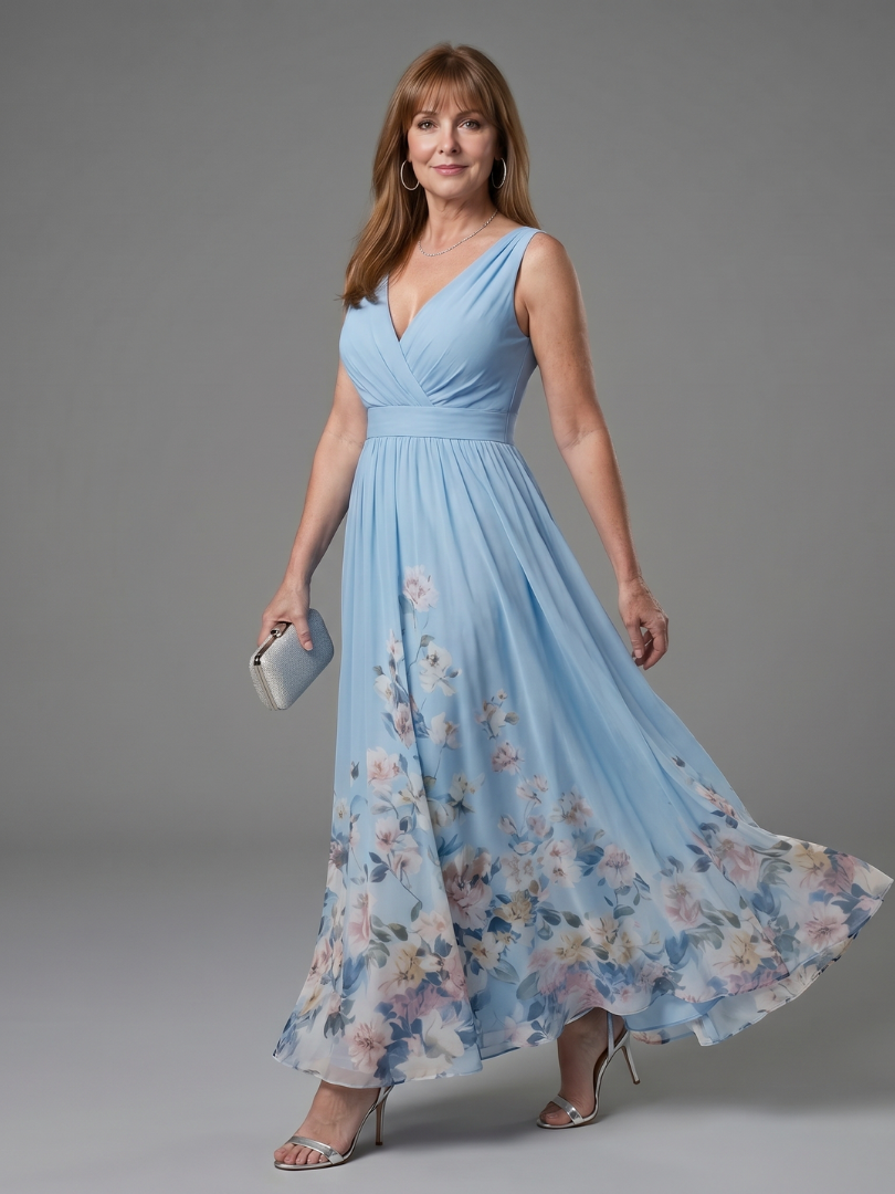 Yvette | Maxi-jurk met Bloemenzoom in Marineblauw
