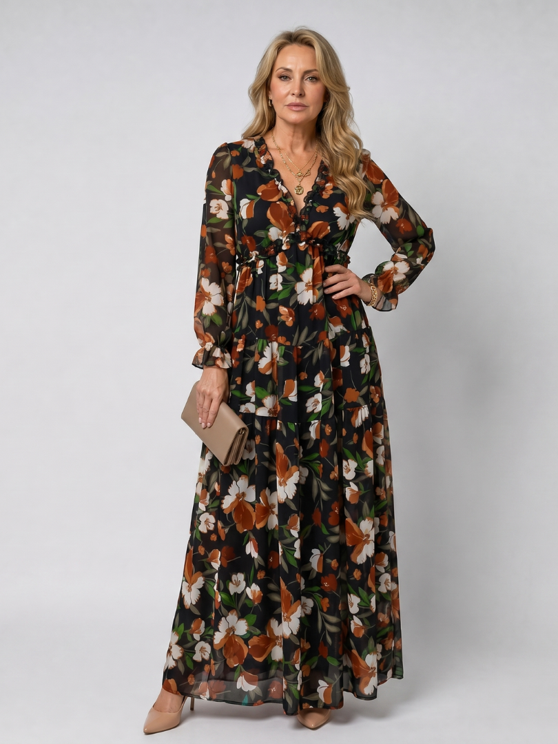 Nelleke | Maxi-jurk met Bloemenprint in Koraal