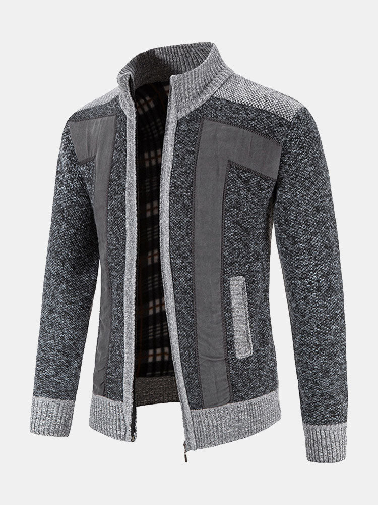 Hein | Trui met rits en patchwork van imitatiesuède