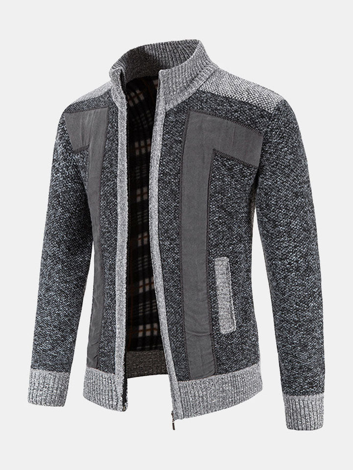 Hein | Trui met rits en patchwork van imitatiesuède