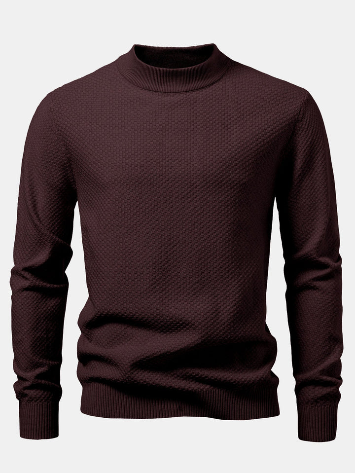 Checkerboard Textured Mock Neck Sweater