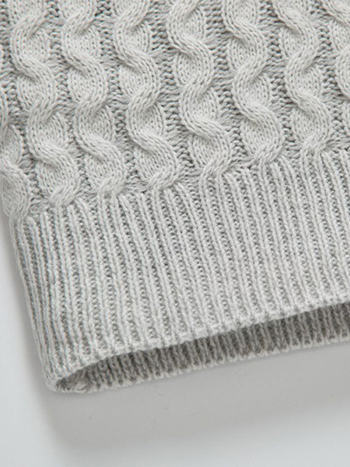 Guus | Gebreide jacquard coltrui met leren gespdetails
