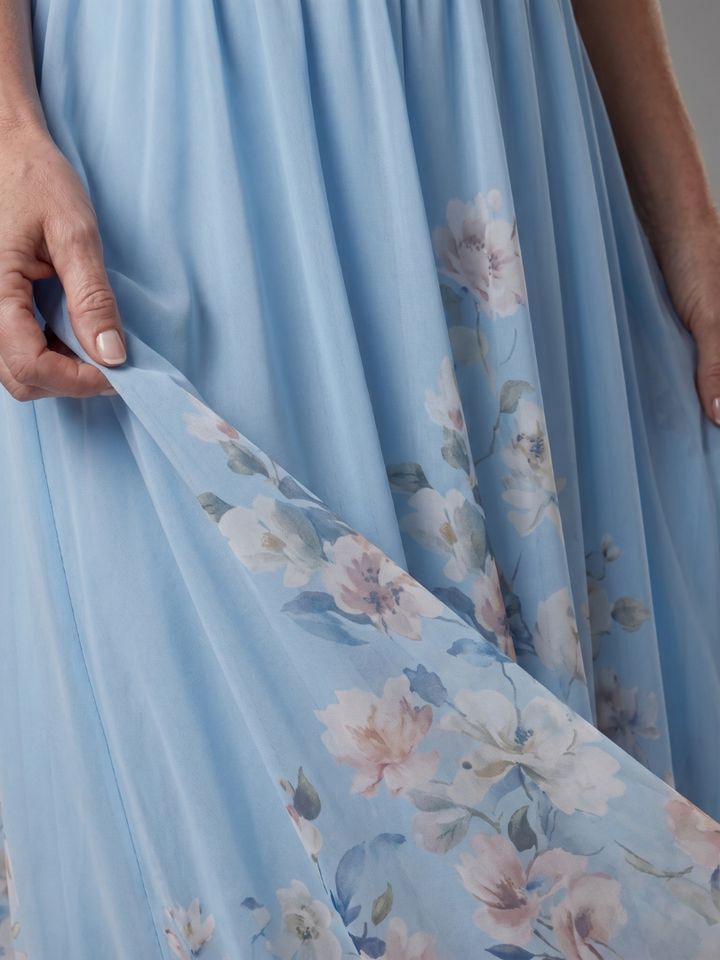 Yvette | Maxi-jurk met Bloemenzoom in Marineblauw