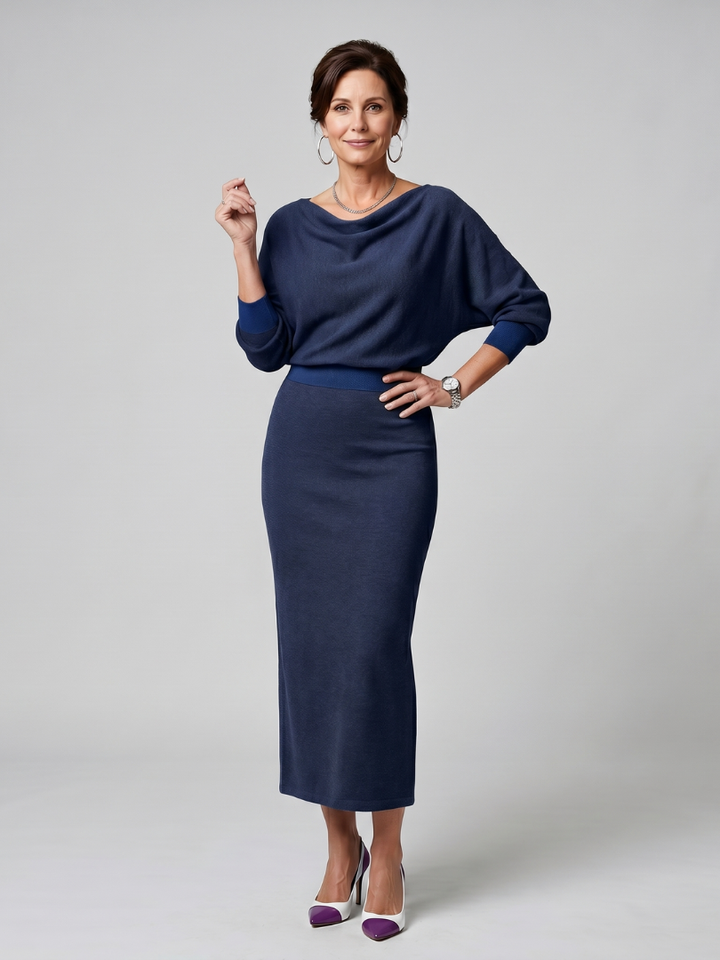 Anouschka | Gebreide Jurk met Watervalhals