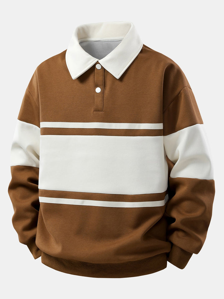 Hendrik | Polosweater met patchworkdetails en kleurvlakken en relaxte pasvorm