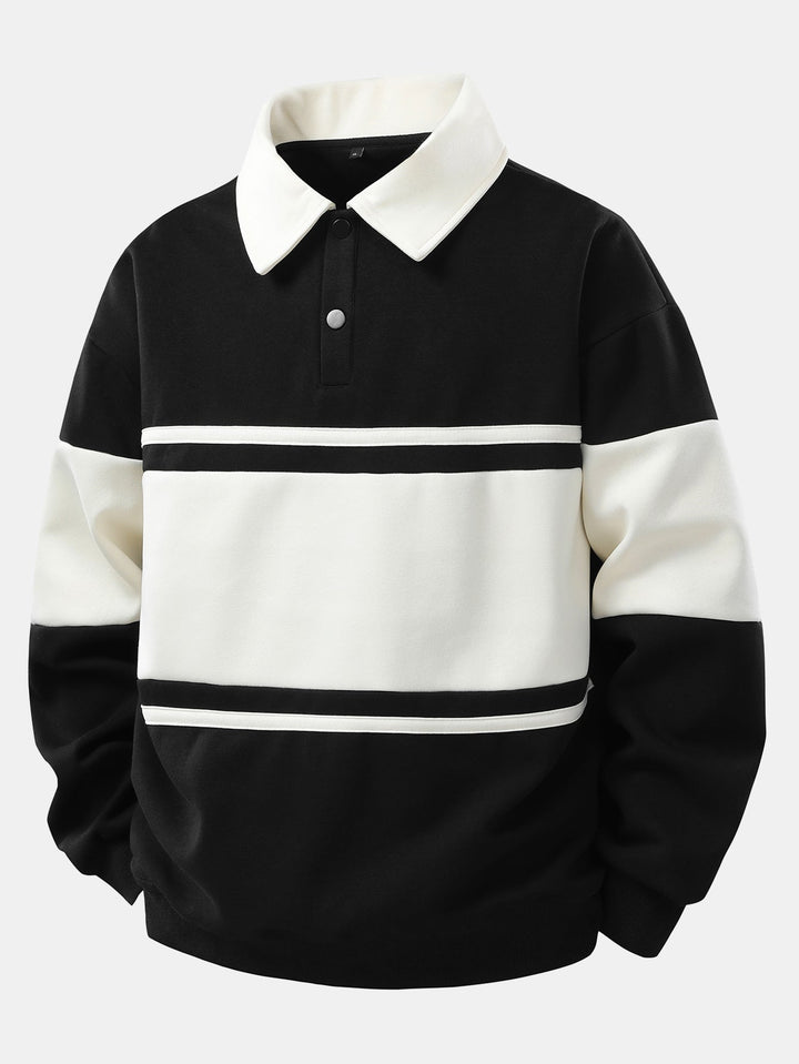 Hendrik | Polosweater met patchworkdetails en kleurvlakken en relaxte pasvorm