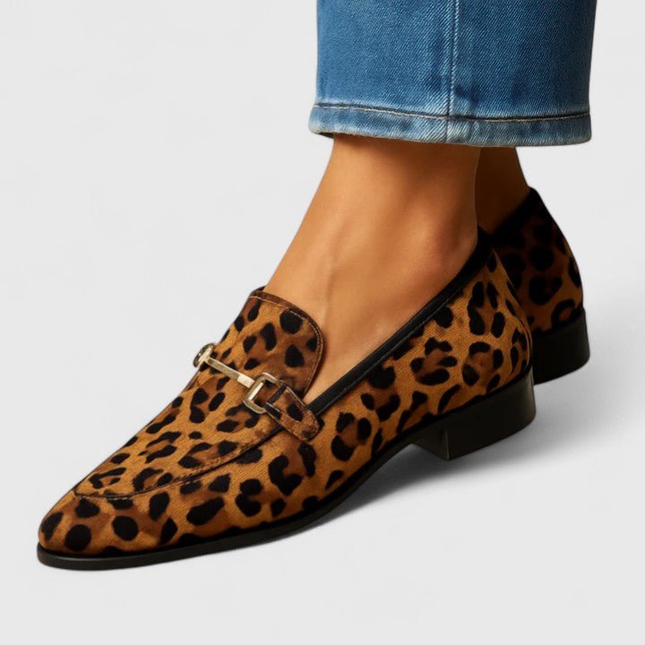 Aaltje | Bruine loafer met luipaardprint