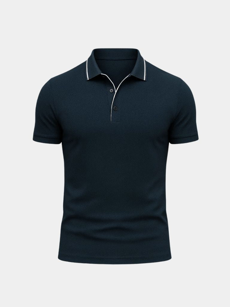 Alexander | Blauwe polo met contrastbies