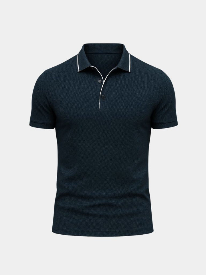 Alexander | Blauwe polo met contrastbies