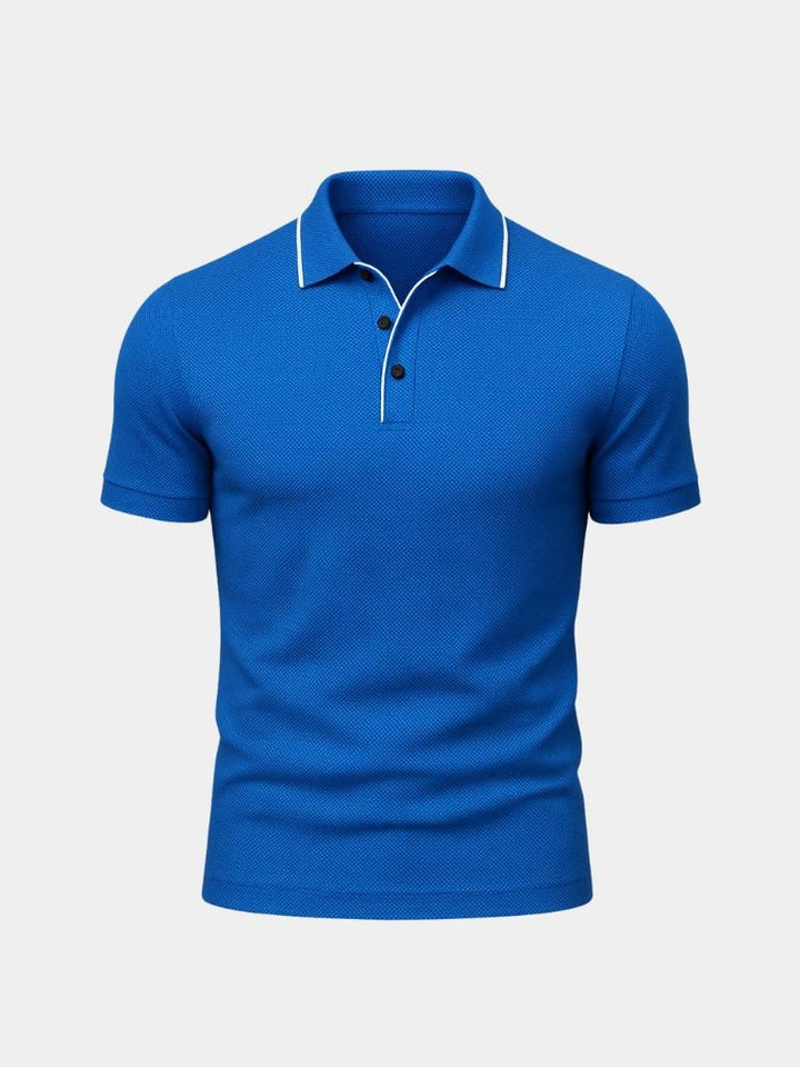 Alexander | Blauwe polo met contrastbies