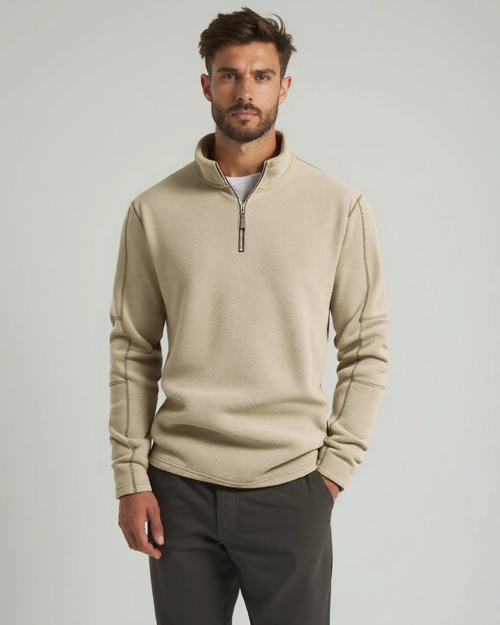 Dolf | Beige trui met halve rits