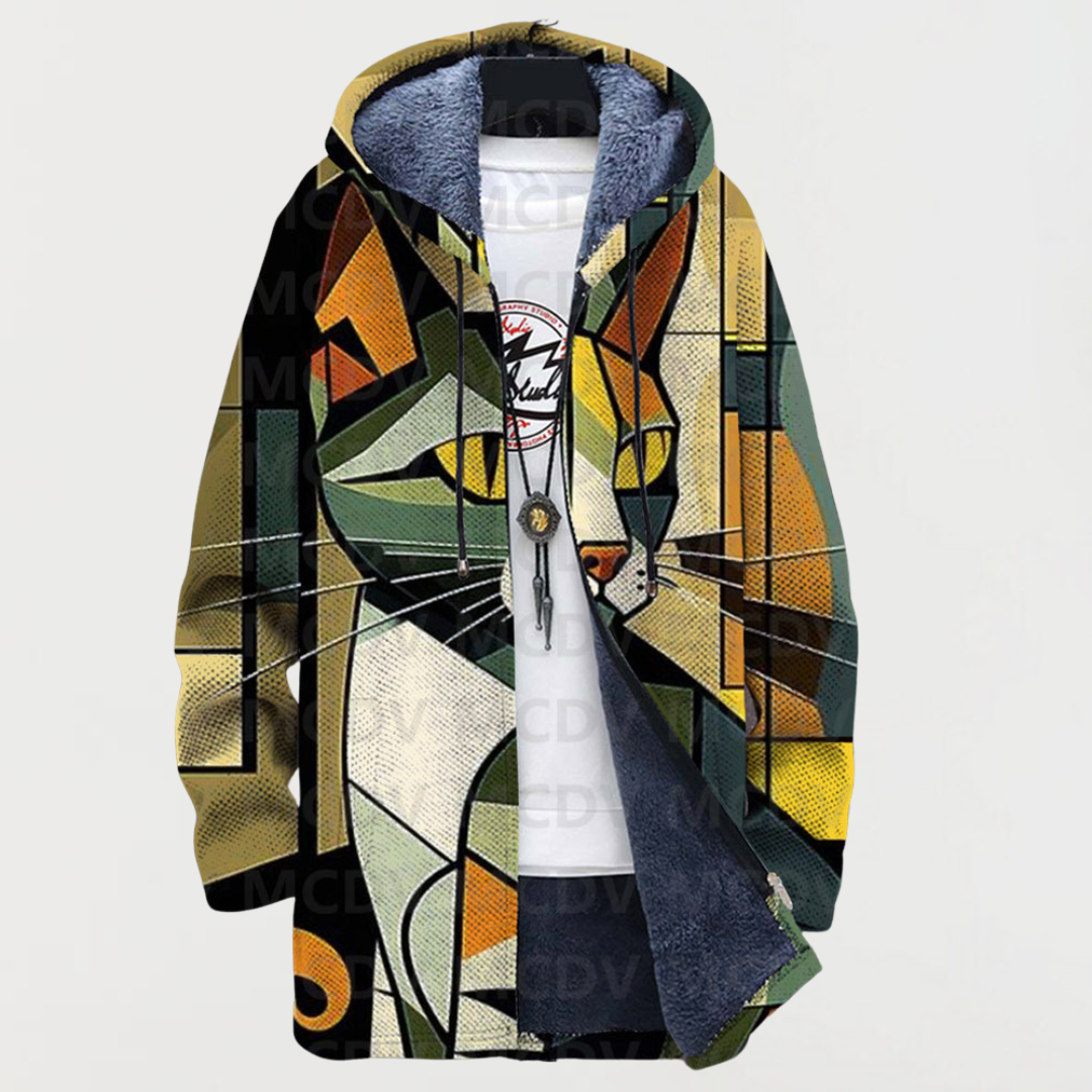 Anne | Hoodie met kubistische kattenprint