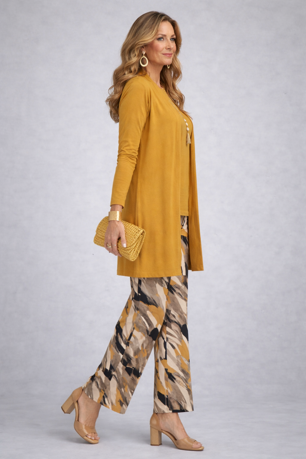 Annelies | 3-delige set met abstracte print in geel