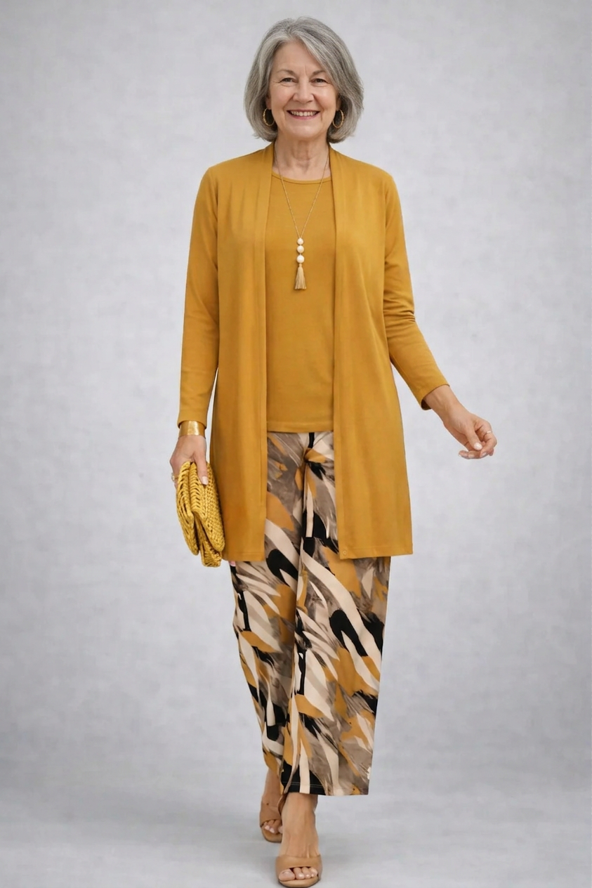 Annelies | 3-delige set met abstracte print in geel