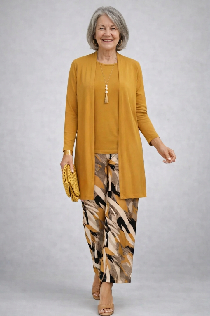 Annelies | 3-delige set met abstracte print in geel