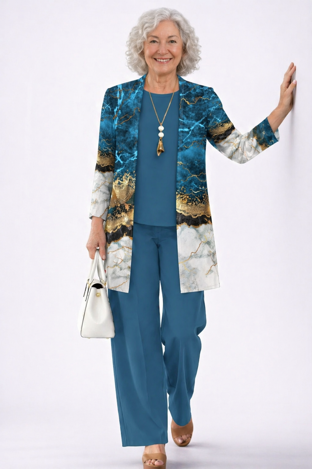 Anneloes | 3-delige set met marmerprint in blauw en goud