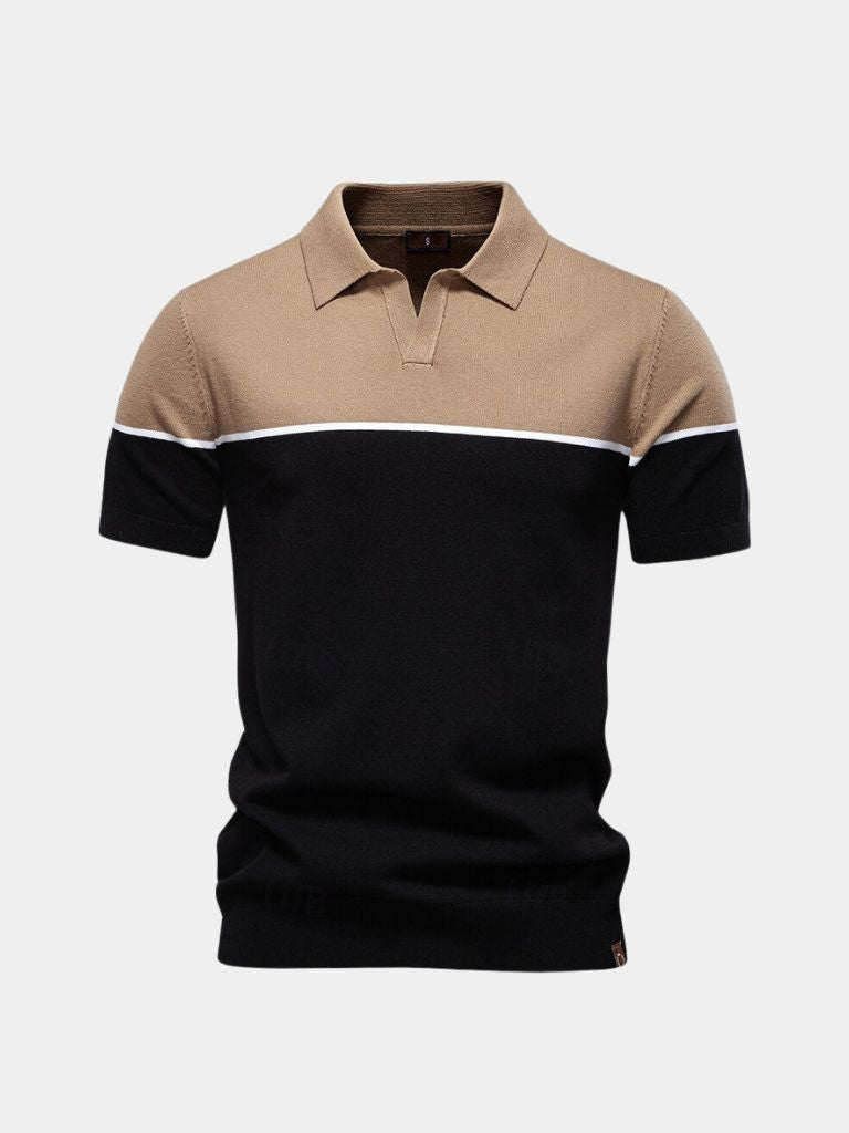 Arjan | Polo met zwart-camel kleurvlakken