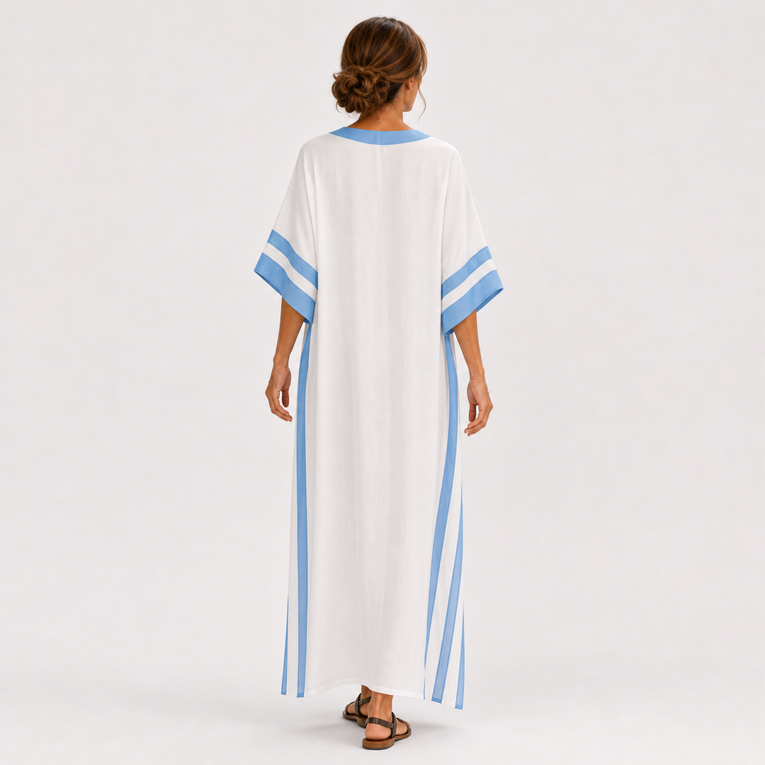 Wybrig | Witte Kaftan met Blauwe Strepen