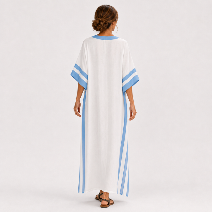 Wybrig | Witte Kaftan met Blauwe Strepen