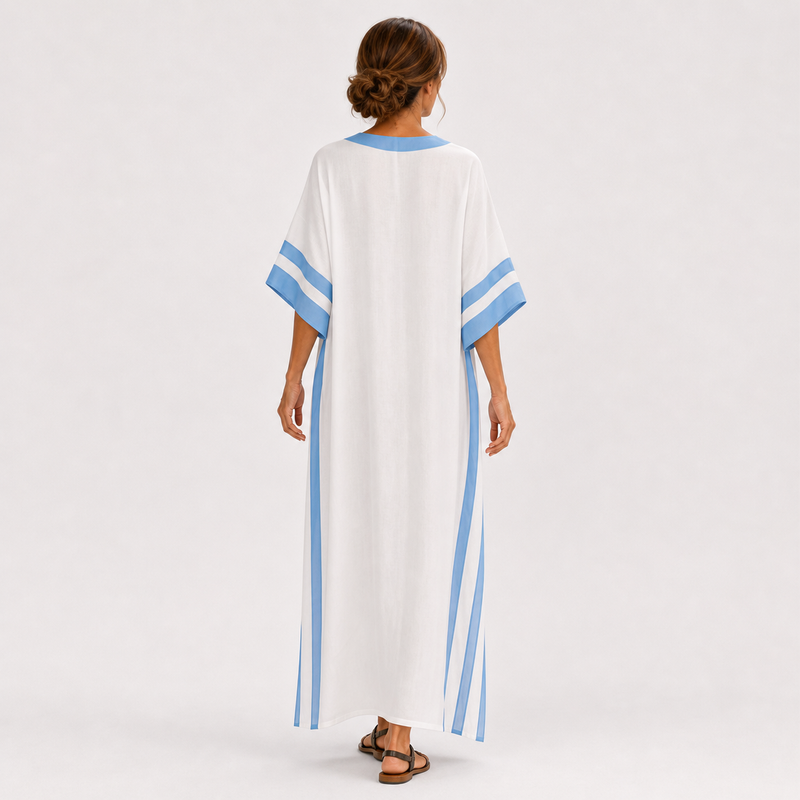 Wybrig | Witte Kaftan met Blauwe Strepen