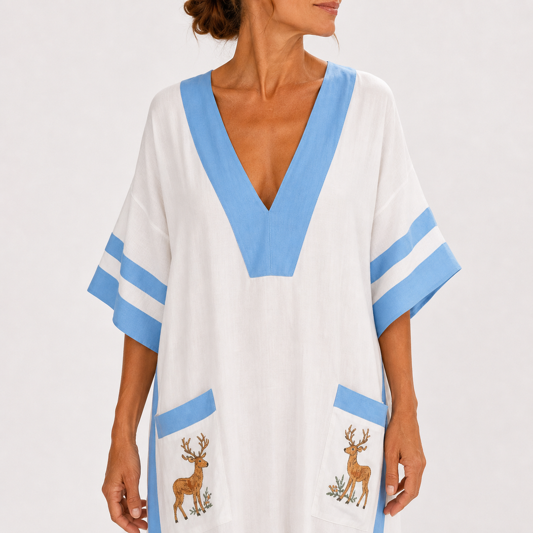 Wybrig | Witte Kaftan met Blauwe Strepen