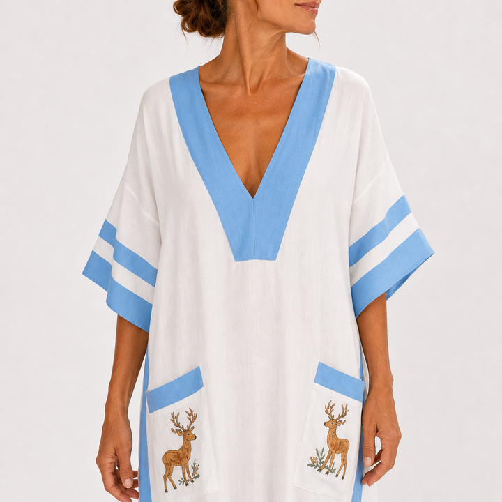 Wybrig | Witte Kaftan met Blauwe Strepen