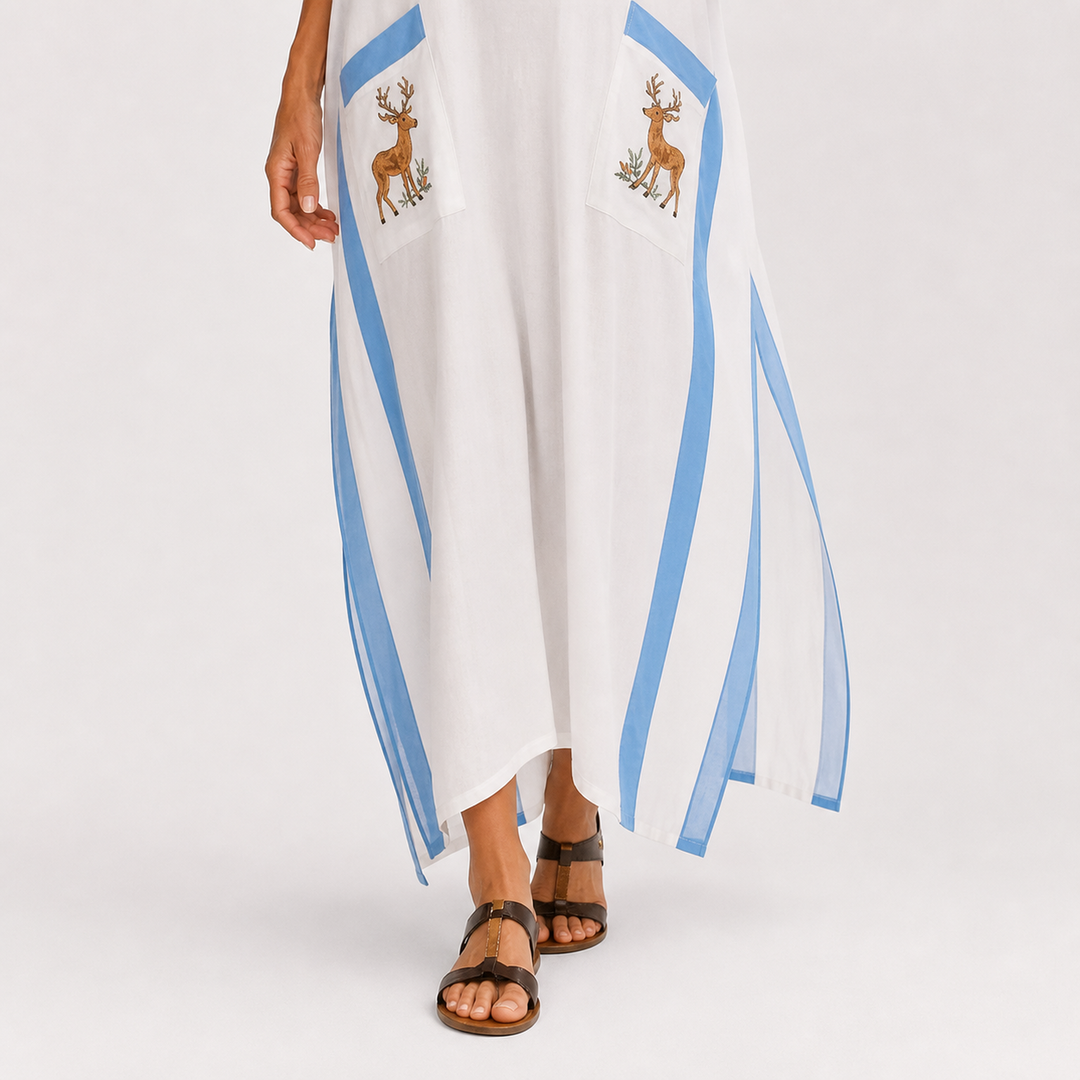 Wybrig | Witte Kaftan met Blauwe Strepen