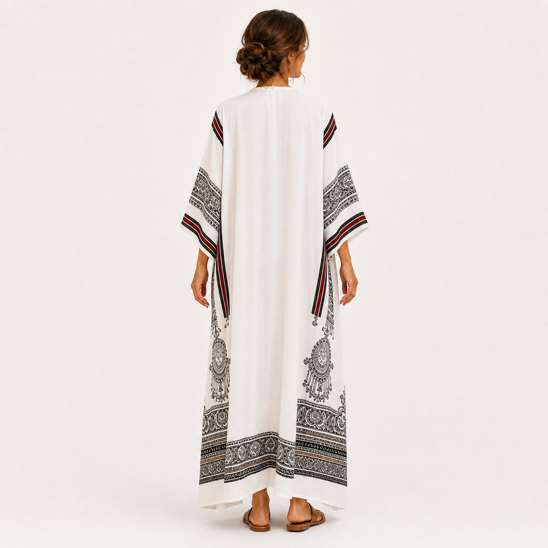 Grietje | Witte Kaftan met Etnisch Motief