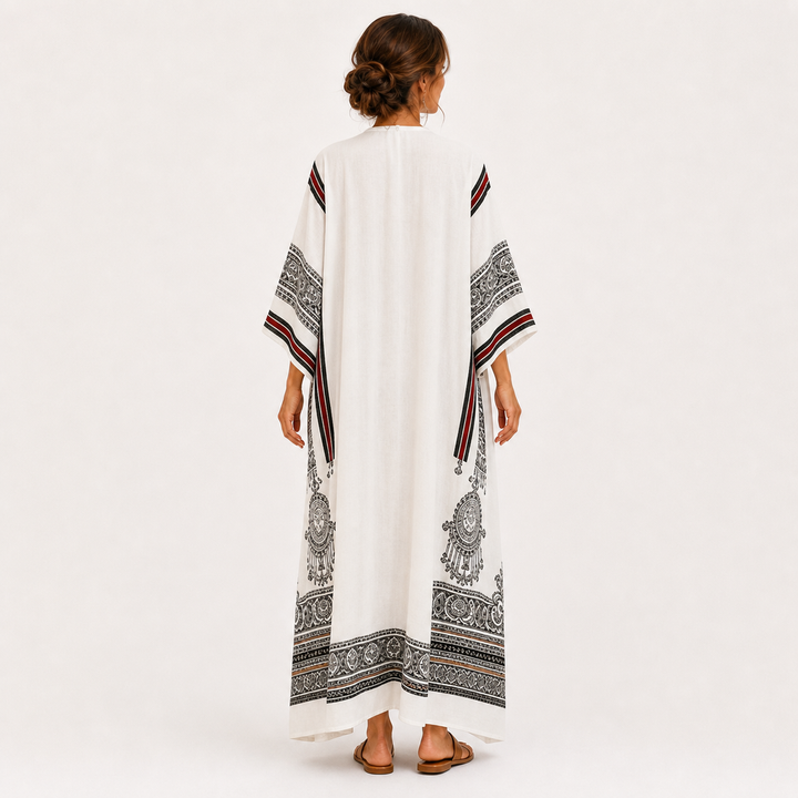 Grietje | Witte Kaftan met Etnisch Motief