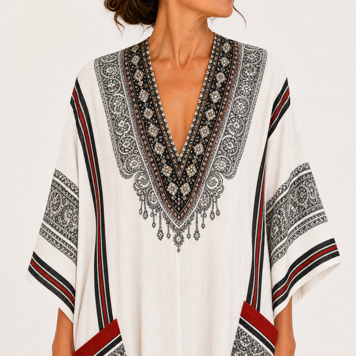 Grietje | Witte Kaftan met Etnisch Motief