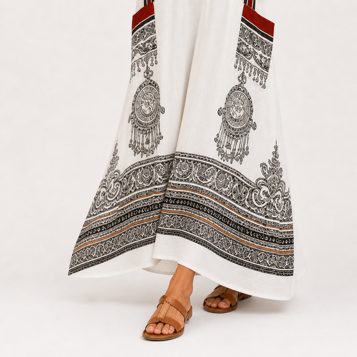 Grietje | Witte Kaftan met Etnisch Motief
